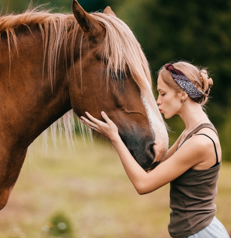 Young,Beautiful,Girl,Hugging,Horse,At,Nature.